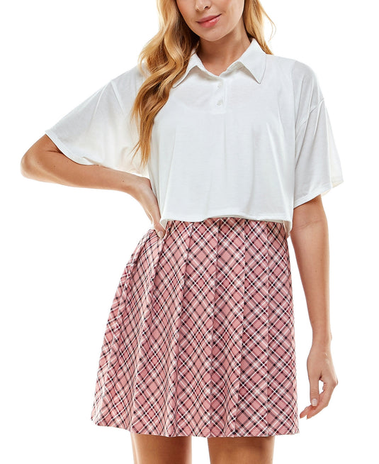 Kingston Grey Junior's Two Piece Printed Skirt Dress White Size Medium