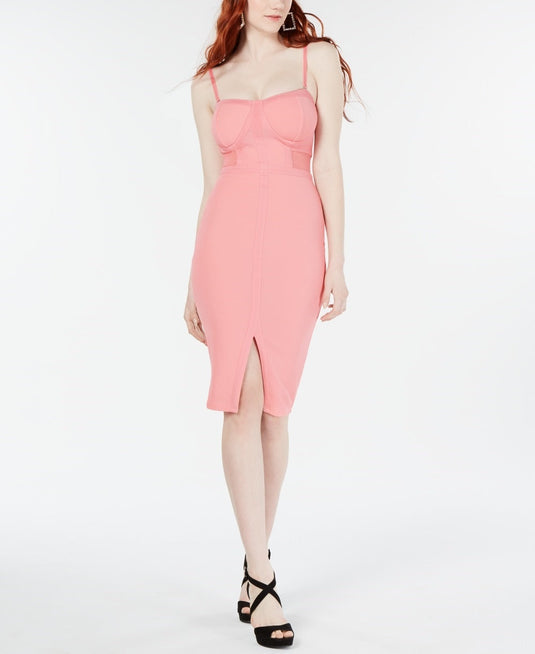 Material Girl Junior's Illusion Bodycon Dress Pink Size Medium