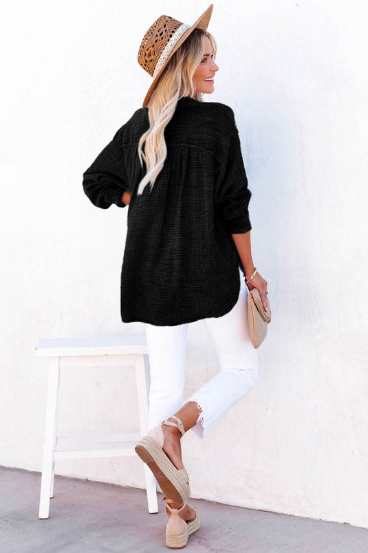 Crinkled Cotton Long Sleeve Top