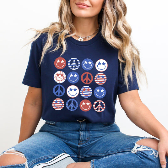Stacked 4th of July Smiley Faces | Short Sleeve Graphic Tee