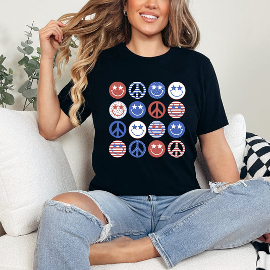 Stacked 4th of July Smiley Faces | Short Sleeve Graphic Tee