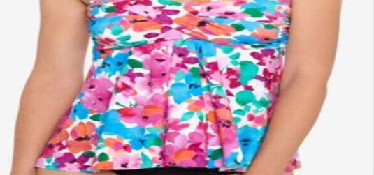 Swim Solutions Women's Floral Tankini Swim Top Pink Size 14