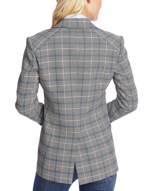 CeCe Women's One Button Windsor Check Blazer Gray Size 8