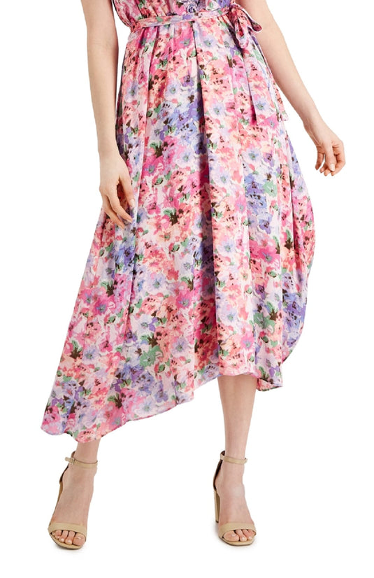 Taylor Women's Ruffled Floral Print Chiffon a Line Dress Pink Size 4