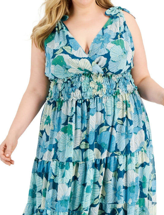 Taylor Women's Printed Smocked Waist Maxi Dress Green Size 22W