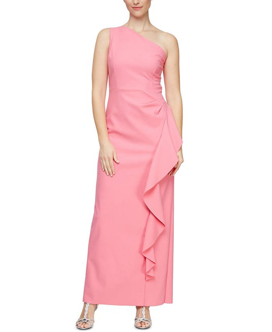 Alex & Eve Women's One Shoulder Ruffle Gown Pink Size 6