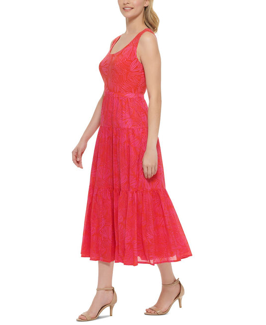 Tommy Hilfiger Women's Cotton Palm Print Midi Dress Pink Size 10
