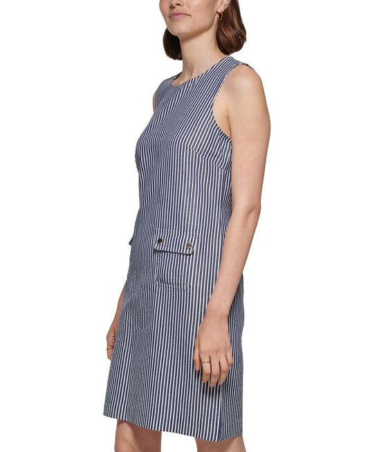 Tommy Hilfiger Women's Cotton Striped Shift Dress Blue Size 6Petite