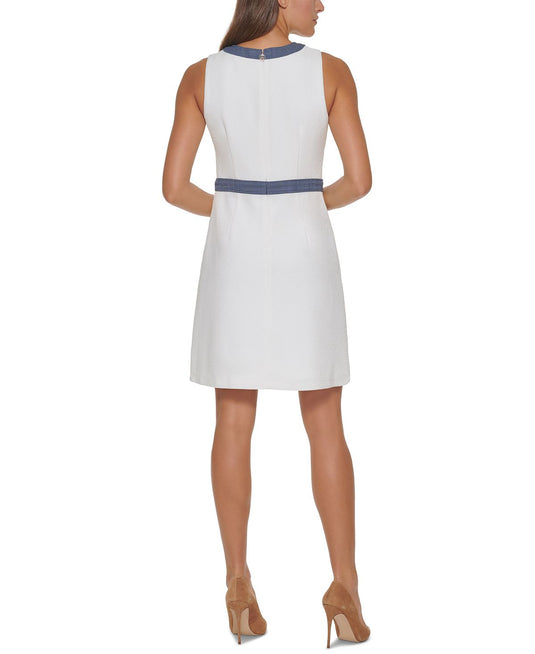 Tommy Hilfiger Women's Contrast Trim Sheath Dress White Size 4Petite