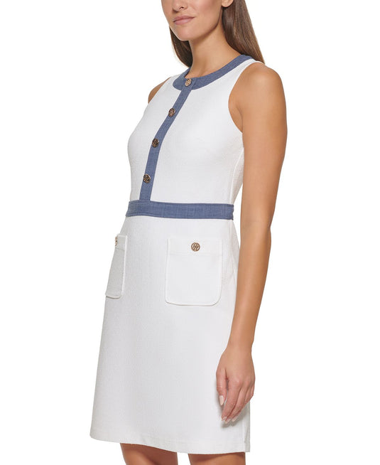 Tommy Hilfiger Women's Contrast Trim Sheath Dress White Size 4Petite