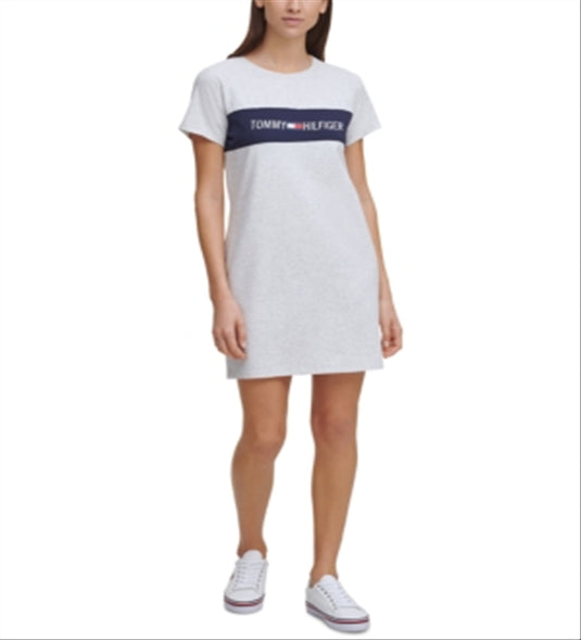 Tommy Hilfiger Women's Graphic T-Shirt Dress Gray Size Large