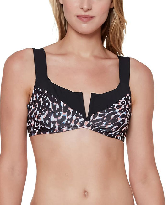 Sanctuary Women's Stay Cool Printed v Wire Bralette Bikini Top Swimsuit Black