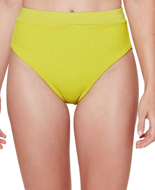 Sanctuary Women's Sandbar Solids Banded High-Leg High-Rise Ribbed Bikini Bottoms Swimsuit Yellow