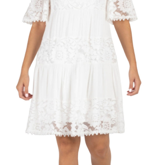 Robbie Bee Women's Cold Shoulder Gauze Lace Shift Dress White Size Petite Medium