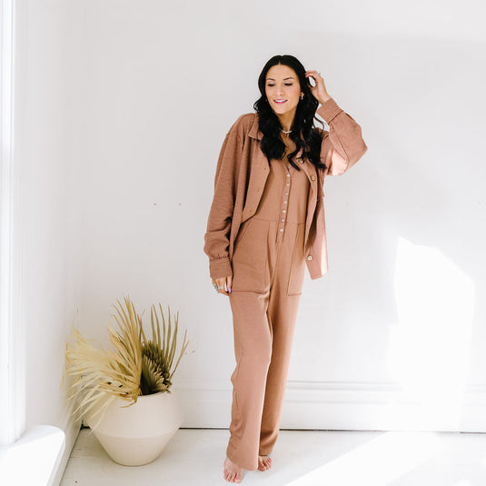 At Ease Button-Up Jumpsuit Set