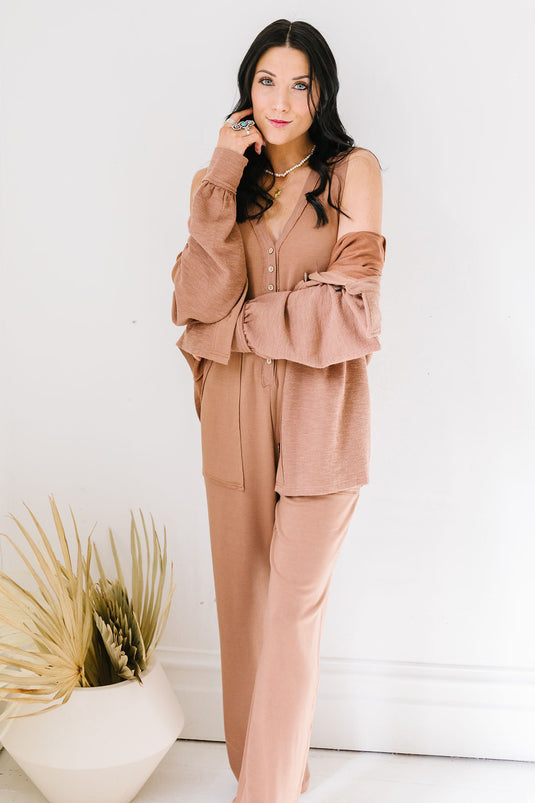 At Ease Button-Up Jumpsuit Set