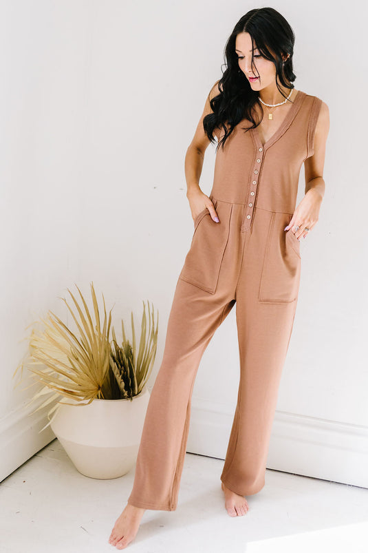 At Ease Button-Up Jumpsuit Set