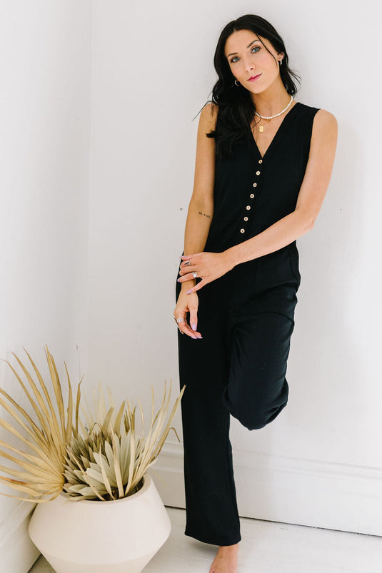 At Ease Button-Up Jumpsuit Set