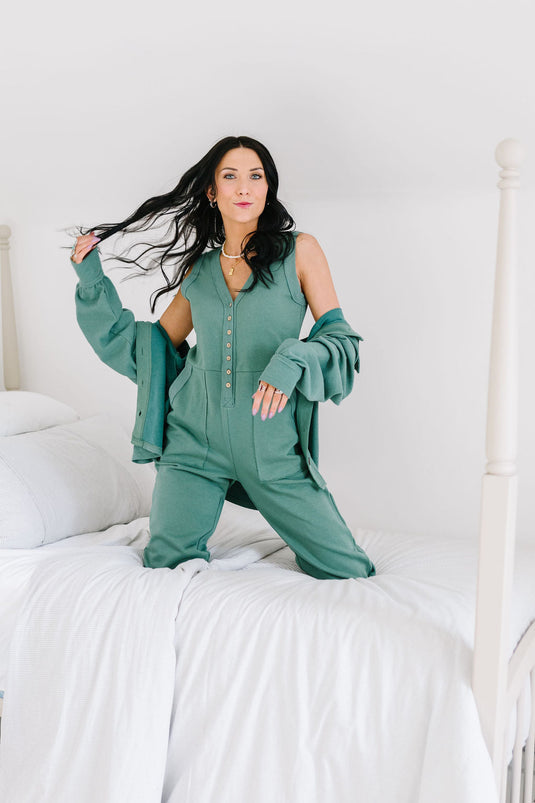 At Ease Button-Up Jumpsuit Set