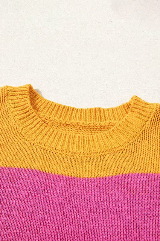 Henley Stripe Color Block Knitted T-Shirt Sweater