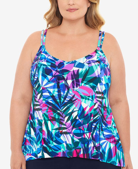 Swim Solutions Women's Princess Seam High Low Tankini Top Swimsuit Blue Size 18W