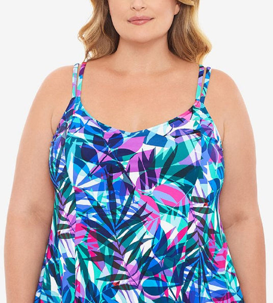 Swim Solutions Women's Princess Seam High Low Tankini Top Swimsuit Blue Size 18W