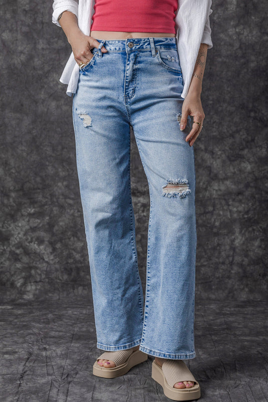 Giana High Rise Distressed Straight Leg Jeans