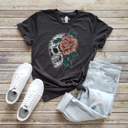 CORAL FLORAL SKELETON TEE