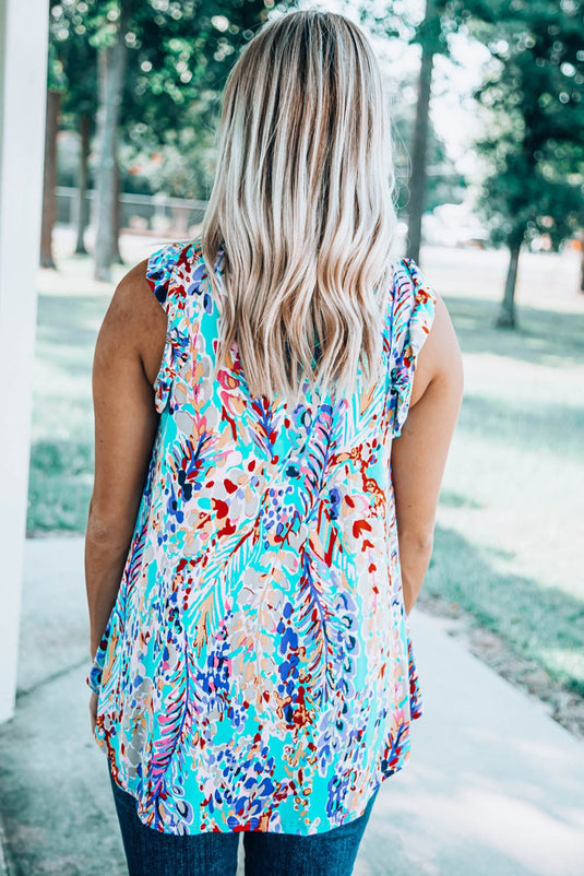 Bright Floral Print Ruffled Sleeve Top