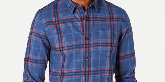 American Rag Men's Mark Cotton Plaid Button Down Shirt Navy Size X-Small