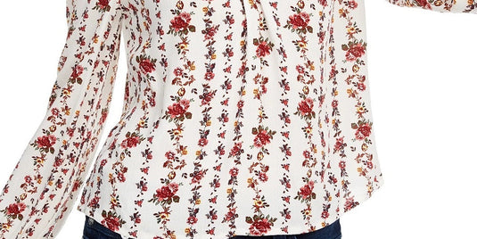 Freshman Juniors' Floral-Printed O-Ring Top Natural Size Medium