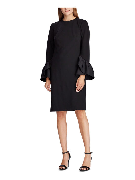 Ralph Lauren Women's Black Belted Bell Sleeve Jewel Neck Above the Knee Wide Leg Dress  Black Size 4
