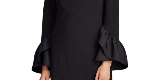 Ralph Lauren Women's Black Belted Bell Sleeve Jewel Neck Above the Knee Wide Leg Dress  Black Size 4