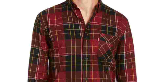 Levi's Men's Booth Regular-Fit Plaid Flannel Shirt Red Overflw Size Small