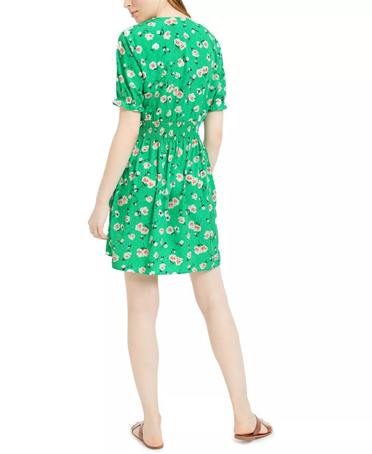 Maison Jules Women's Floral Print Smocked Waist Dress Green Size X-Small