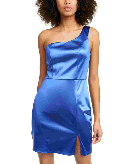 Crystal Doll Juniors' Satin One Shoulder Party Dress Blue Size 1