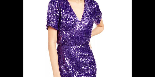 Leyden Woemn's Sequin Ruched-Side Mini Dress Purple Size Small