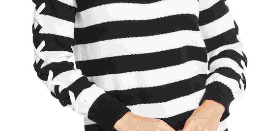 CeCe Women's Striped Long Sleeve Boat Neck Sweater Black Size X-Small