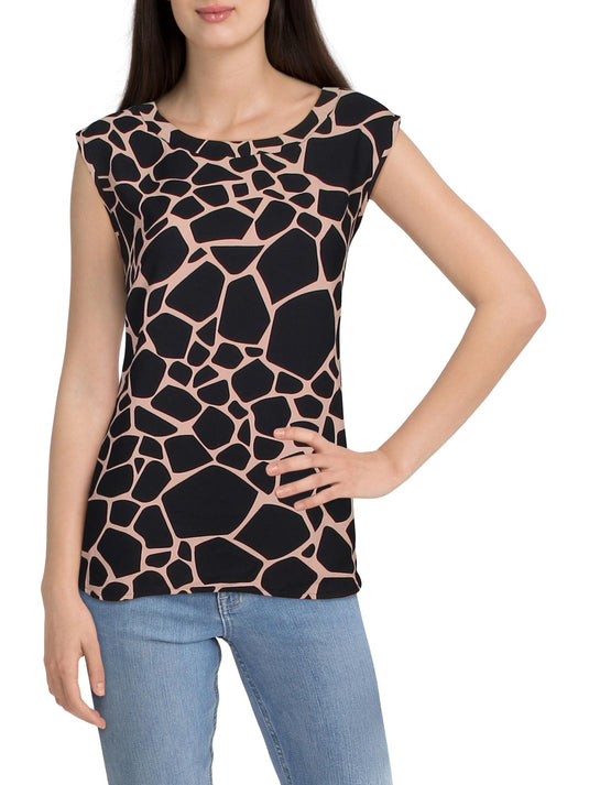 Anne Klein Women's Shell Animal Print Sleeveless Top Black Size XS