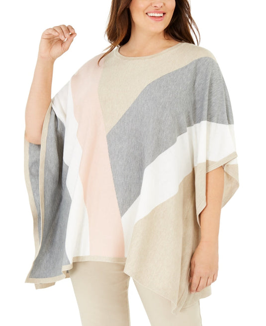 Calvin Klein Women's Plus Colorblocked Poncho Sweater Multi Size 0X/1X