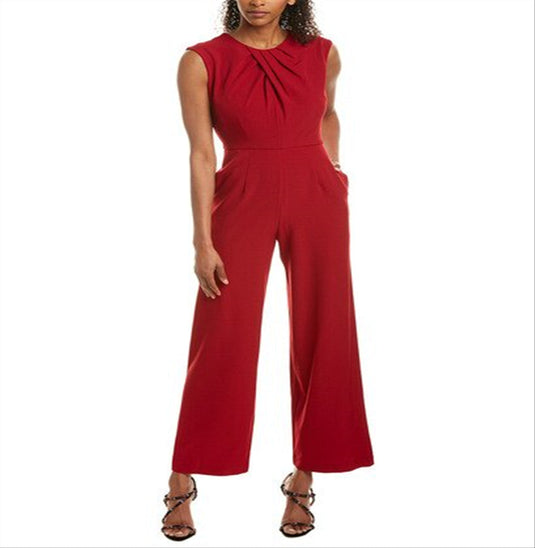 Donna Ricco Women's Round Neck Jumpsuit Red Size 14