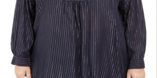 Tommy Hilfiger Women's Shimmer Pinstripe Long Sleeve v Neck Tunic Top Black Size 3X