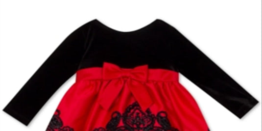 Rare Editions Baby Girl's Velvet Bodice Flocked Skirt Dress Black Size 24MOS