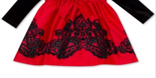 Rare Editions Baby Girl's Velvet Bodice Flocked Skirt Dress Black Size 24MOS