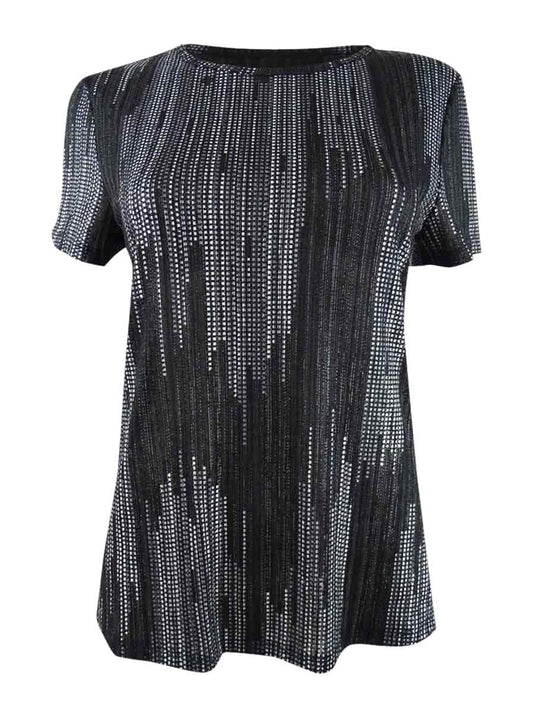 Bar III Women's Textured Metallic Top Black Size Medium