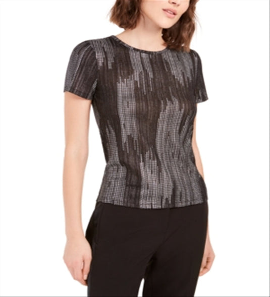 Bar III Women's Textured Metallic Top Black Size Medium