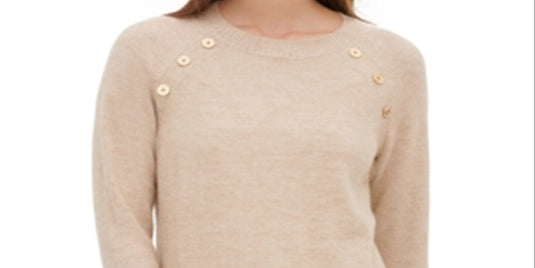 Calvin Klein Women's Button Detail Crewneck Sweater Brown Size L