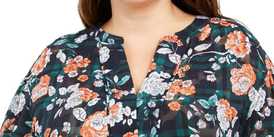 Tommy Hilfiger Women's Floral Peasant Blouse Green Size 0X