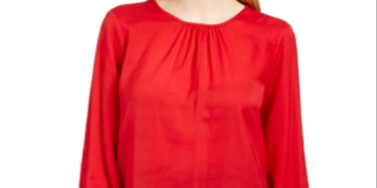 Calvin Klein Women's Pleated Side Slit Blouse Red Size Petite L