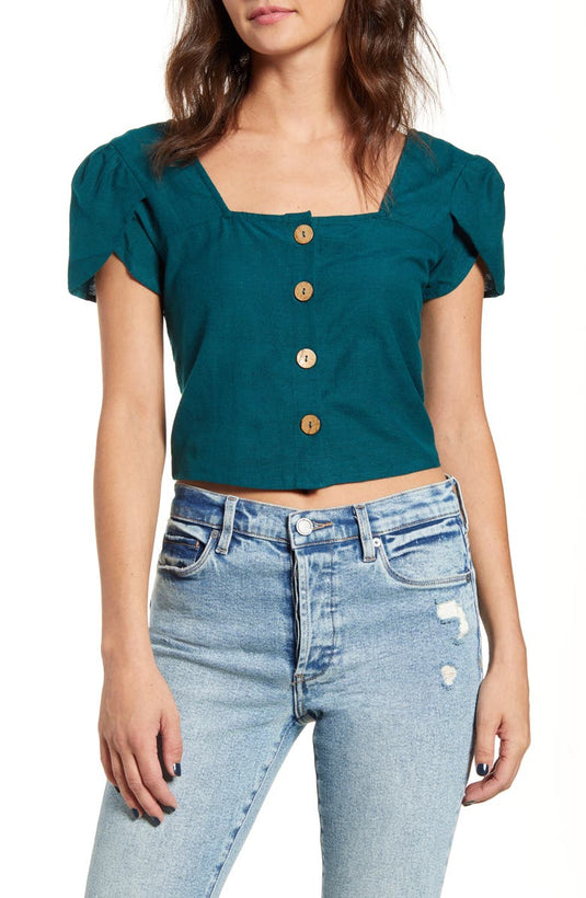 Billabong Women's Jade Something Special Square Neck Crop Top Green Size Medium